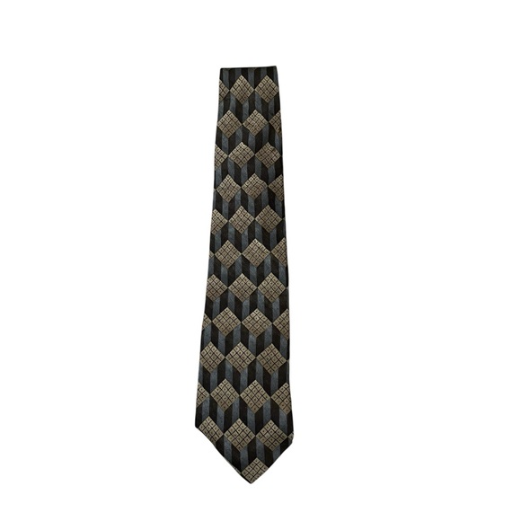 Baracuta Men's Dark Chocolate Brown and Gold Patterned 100% Silk Tie - Picture 2 of 5